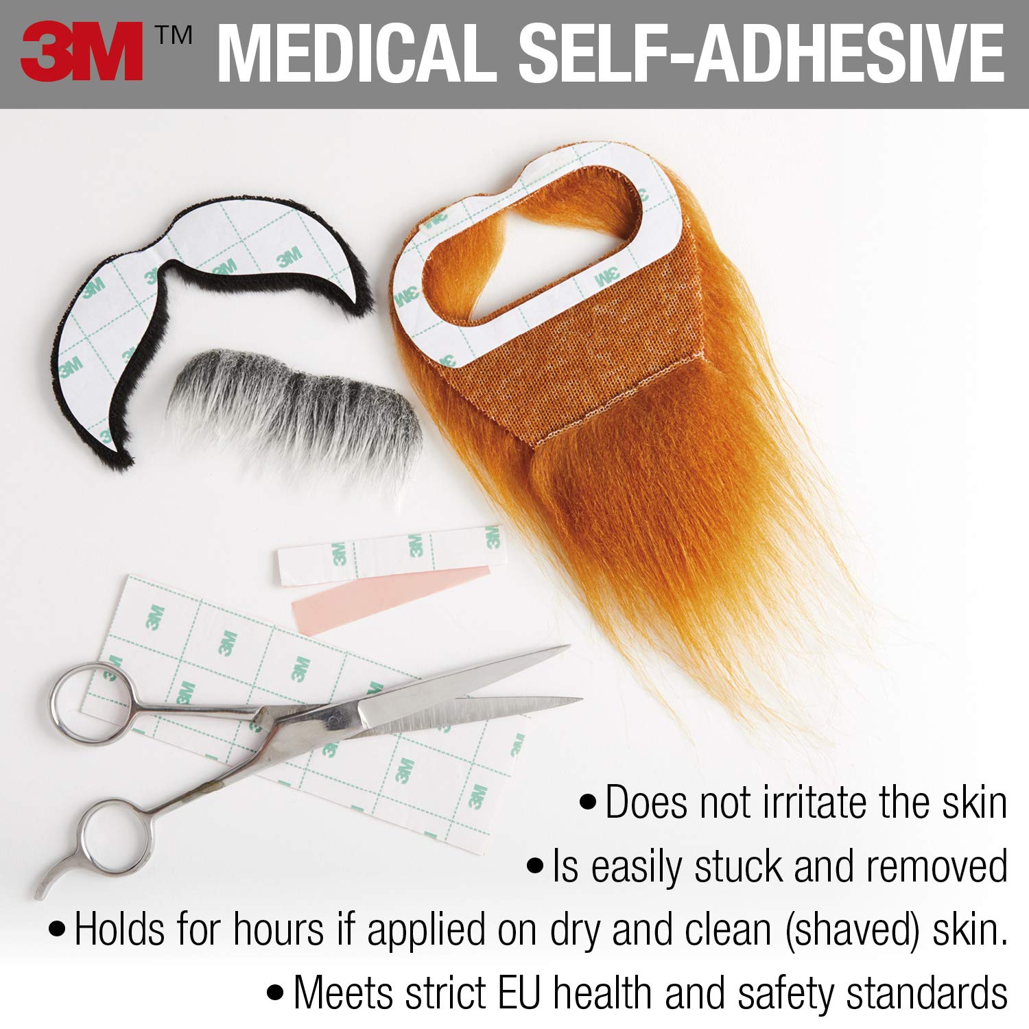 Mustaches Double-Sided 3M Self-Adhesive Medical Plaster for Fake Beards, Eyebrows and Sideburns (10 Pack) White - Image 4