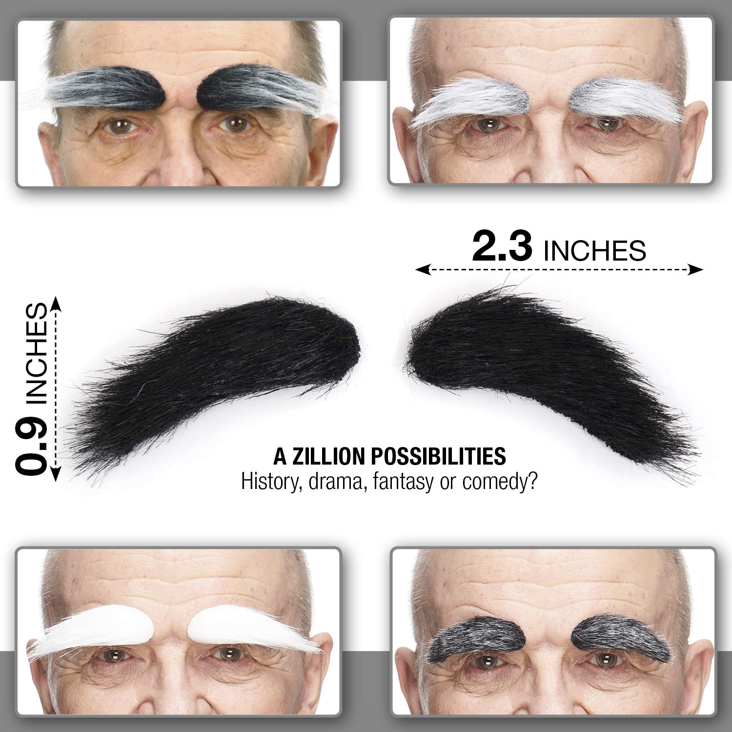 Mustaches Self Adhesive Bushy Eyebrows Fake Eyebrows, Novelty, False Facial Hair, Costume Accessory for Adults - Image 3