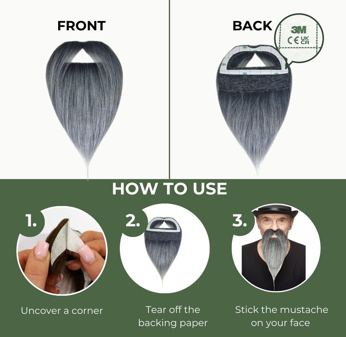 Mustaches Self Adhesive Fake Beard, Novelty, Philosopher False Facial Hair, Costume Accessory for Adults, Salt and Pepper Color - Image 4