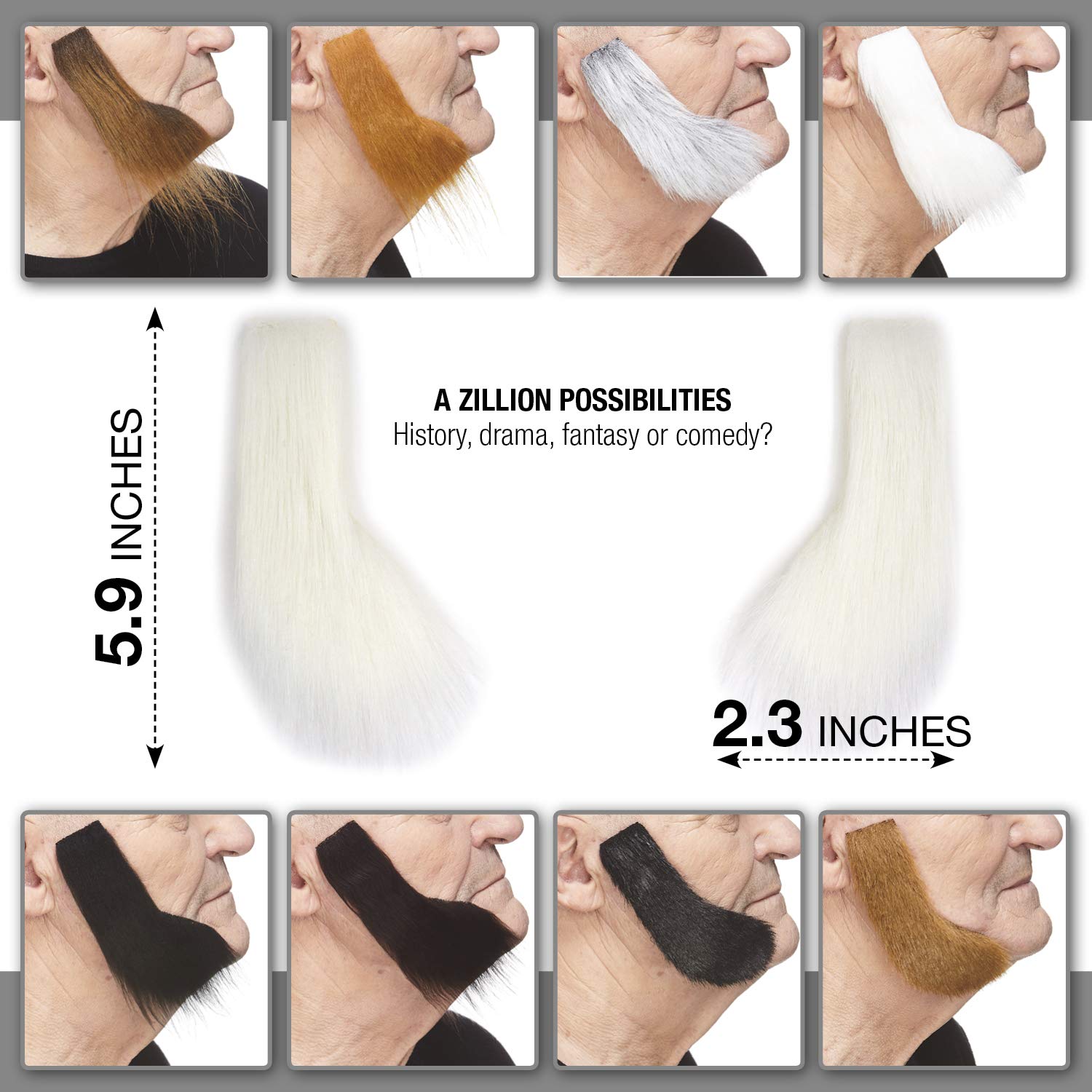 Mustaches Self Adhesive Fake Mutton Chops, Novelty, Sideburns False Facial Hair, Costume Accessory for Adults.White Color - Image 3